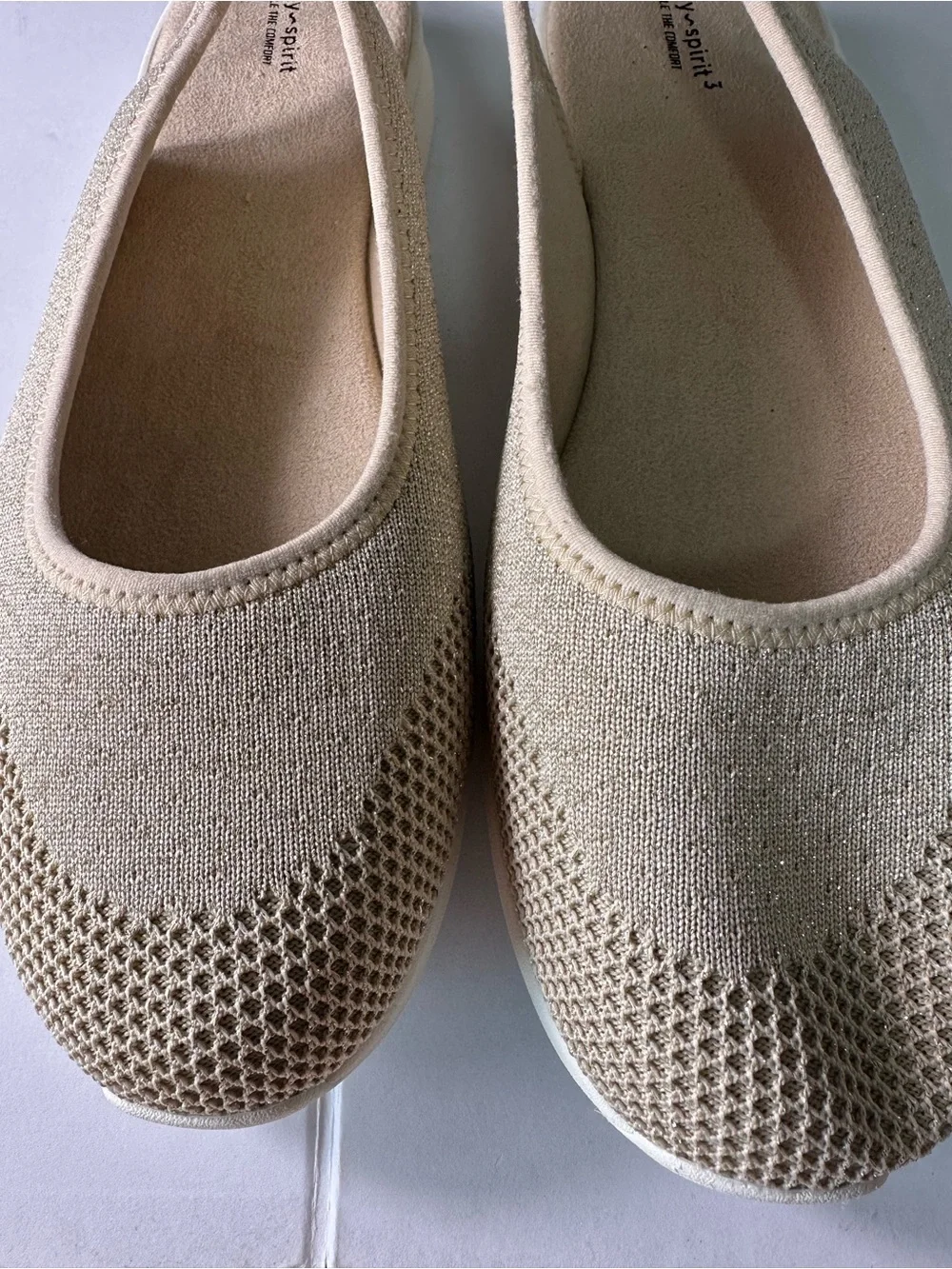 Easy Spirit Beige Knit Slingback Flats